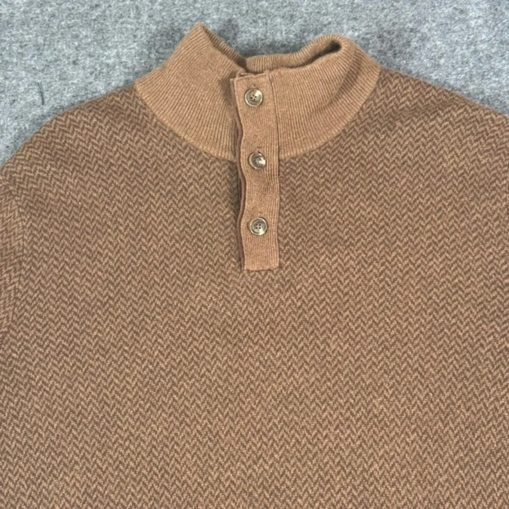 VTG Polo Ralph Lauren Mens Brown Herringbone Merino Wool Mock Neck Sweater Large